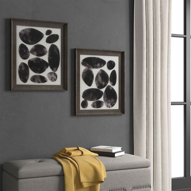 Olliix by Madison Park Skipping Stones 2 Pieces Black Geo UV Printed Shadowbox Wall Art Set-4