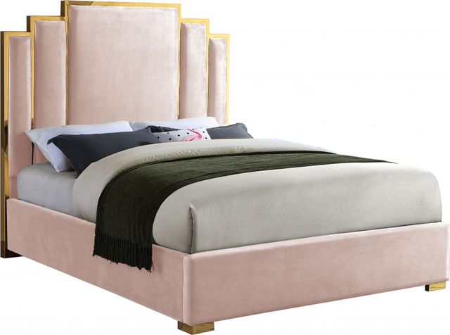 Meridian Furniture Hugo Pink Velvet King Bed-0