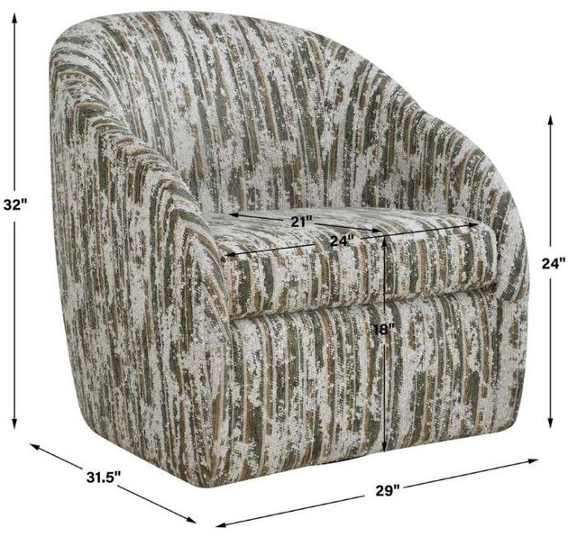 Uttermost® Mari Caramel/Ivory/Moss Green Swivel Chair-4