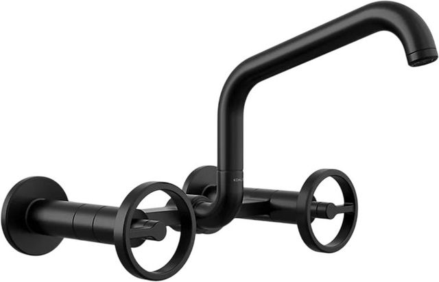 KOHLER® Billet® Matte Black 2-Hole Wall-Mount Bridge Kitchen Sink Faucet with Round Handles-0