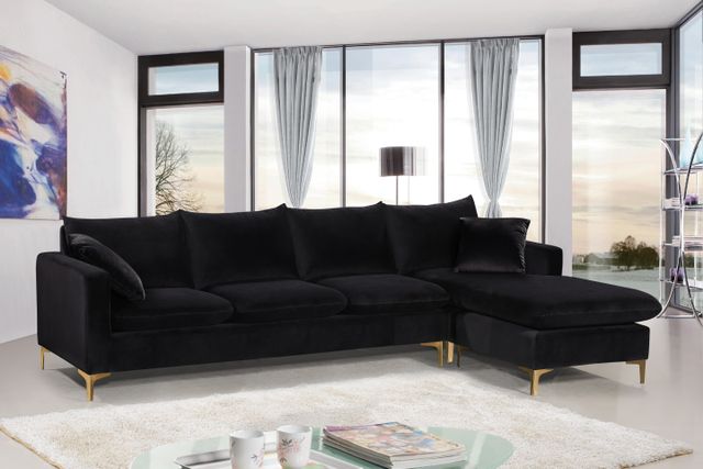Meridian Furniture Naomi 2-Piece Black Velvet Reversible Sofa Chaise Sectional-3