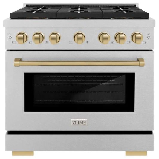 ZLINE Autograph Edition Paramount 36" 5.2 Cu. Ft. Satin Stainless Steel Dual Fuel Range with 6 Burner DuoPro™ Cooktop and Electric Convection Oven in Champagne Bronze Accents-0