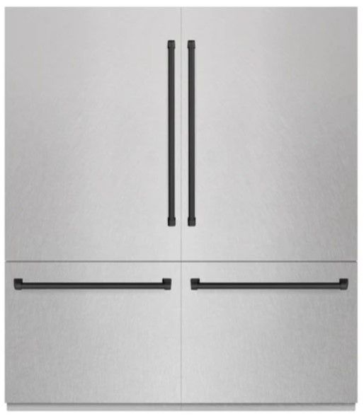 ZLINE Autograph Edition 72" 39.6 Cu. Ft. Satin Stainless Steel Built-In French Door Refrigerator with Graphite Gray Interior and Matte Black Accents-0