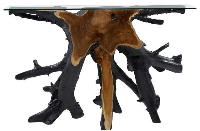 Deco Marche U Select Glass Top Console Table with Black Base-2