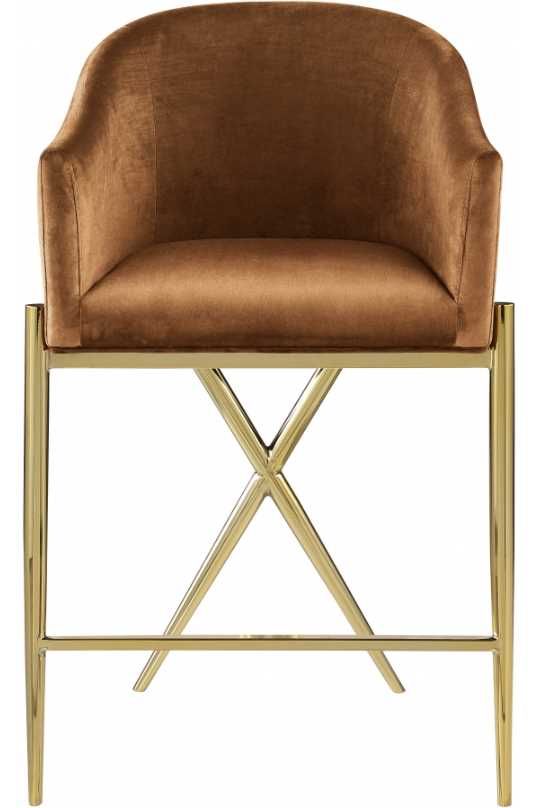 Meridian Furniture Xavier Saddle/Gold Velvet Counter Stool-1