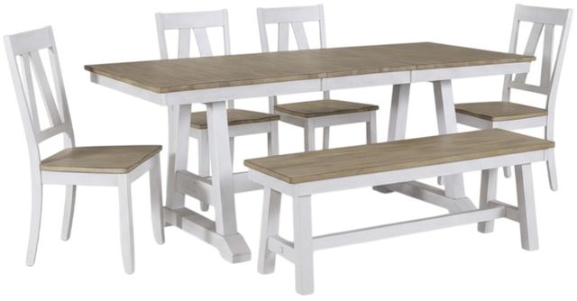 Liberty Furniture Lindsey Farm 6-Piece Sandstone/Weathered White Trestle Dining Set-0