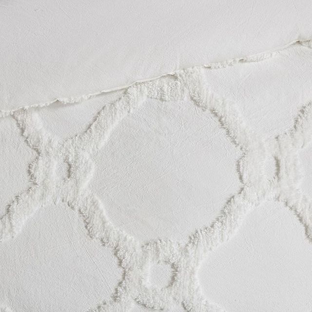 Olliix by Madison Park White Full/Queen Pacey 3 Piece Tufted Cotton Chenille Geometric Duvet Cover Set-4