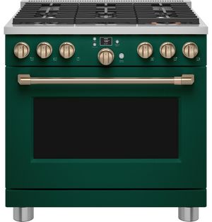 Front view of the Café™ 36" Stainless Steel Pro Style Dual Fuel Range