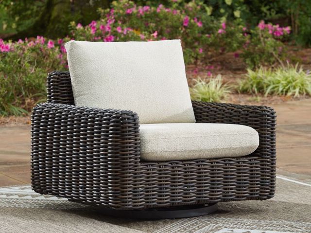 Signature Design by Ashley® Kimora Beige/Dark Brown Nuvella/Wicker Outdoor Swivel Lounge Chair-4