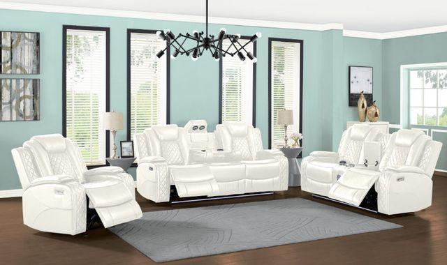 New Classic® Home Furnishings Orion White Manual Console Loveseat with Dual Recliner-1