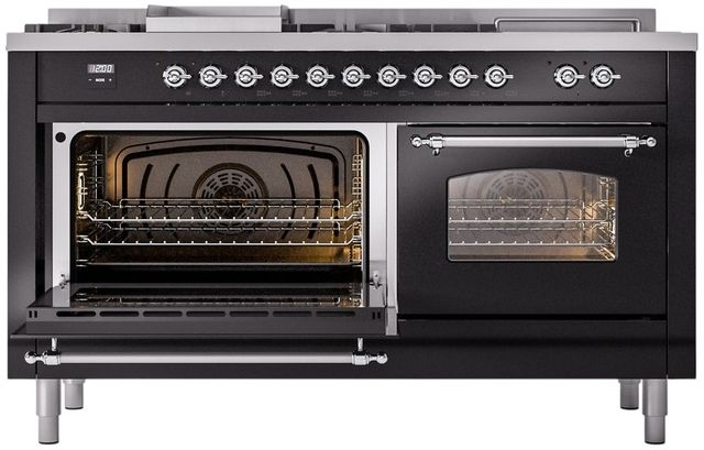 Ilve® Nostalgie II Series 60" Glossy Black Pro Style Dual Fuel Range-3