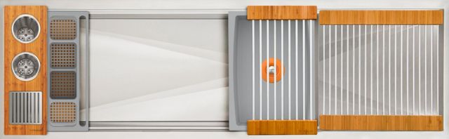 The Galley® Natural Golden Bamboo / Exclusive Gray Resin+ Ideal WashStation™ 4S + 18" DryDock® Drain Side, Four Tool Wash Kit, One DryDock® Tool-0