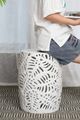 A & B Home Palm Leaf Cutwork White Garden Stool-4