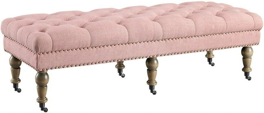 Isabelle Washed Pink Linen Bench - Thumbnail 5