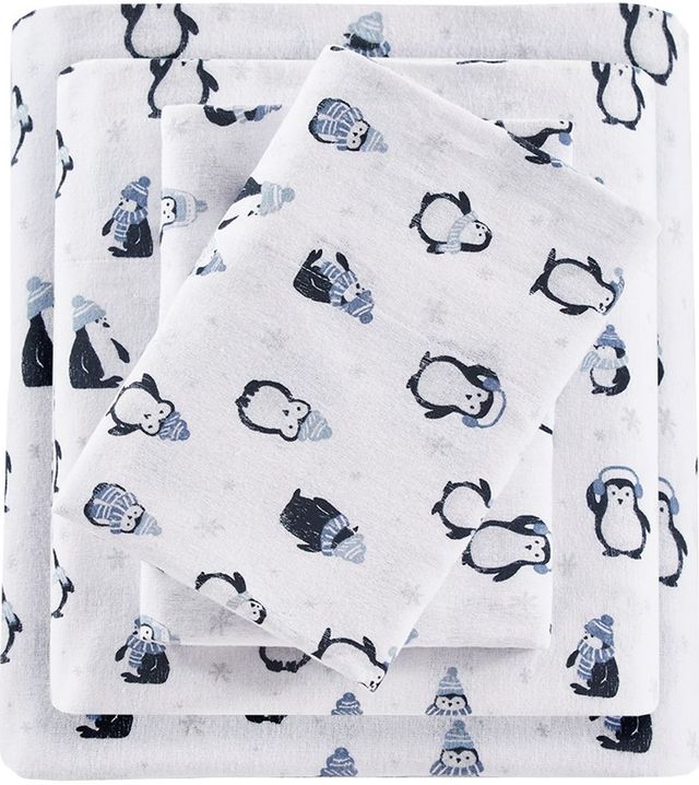 Olliix by Intelligent Design Blue Penguins Queen Cozy Soft Cotton Novelty Print Flannel Sheet Set-0