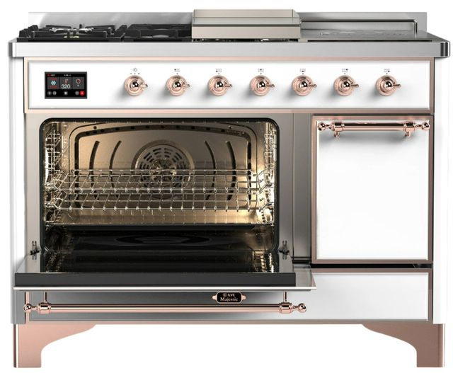 Ilve® Majestic III 48" White Pro Style Dual Fuel Liquid Propane Range with Solid Door and Copper Trim-3