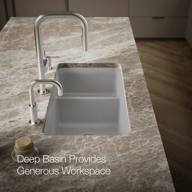 KOHLER® Cairn® Matte Gray 34" Undermount Double Offset Bowl Kitchen Sink-3