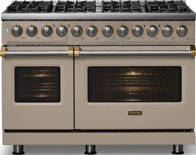 Viking® 5 Series 48" Nantucket Pro Style Dual Fuel (NG) Range with Brushed Brass Trim-2