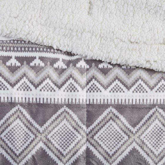 Olliix by Woolrich  Anderson Grey Print Mink Down Alternative Filled Throw-1