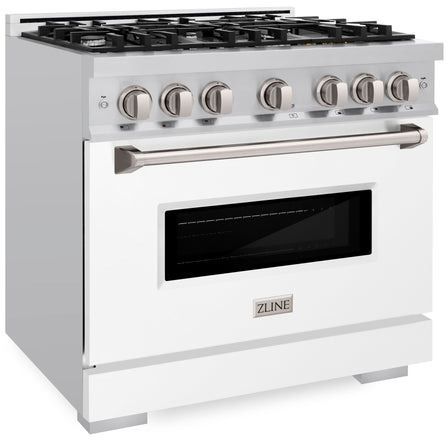 ZLINE Classic Series 36" Stainless Steel Pro Style Dual Fuel Range with White Matte Door-2