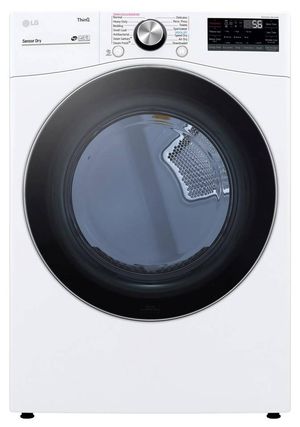 Front view of the LG 7.4 Cu. Ft. White Front Load Electric Dryer