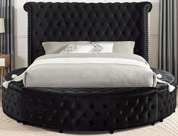 Furniture of America® Sansom Black Queen Upholstered Platform Bed-1