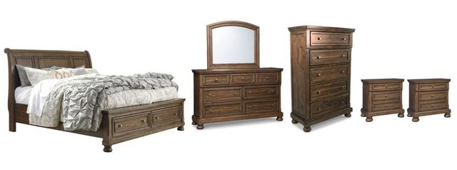 Signature Design by Ashley® Flynnter 6-Piece Medium Brown King Sleigh Storage Bed Set-0