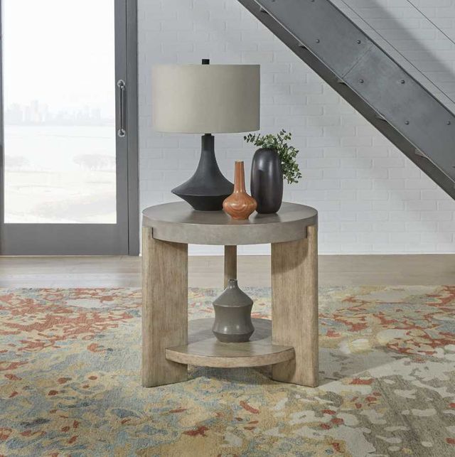 Liberty Furniture Affinity Gray Round End Table with Dusty Taupe Base-1