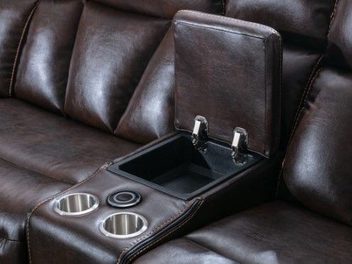 Mazin Furniture Newton 6-Piece Deep Brown Manual Modular Reclining Sectional with Left Side Chaise and Wireless Charger Console-3