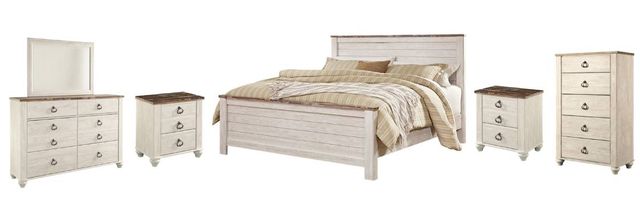 Willowton 6 Piece King Panel Bedroom - Whitewash Willowton 6 Piece King Panel Bedroom - Whitewash