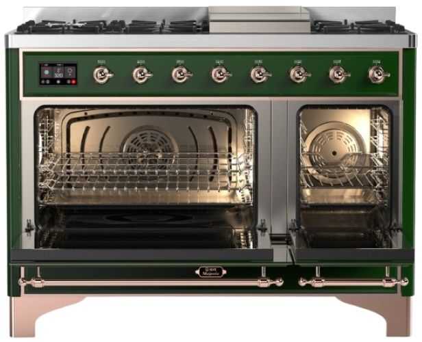 Ilve® Majestic III 48" Emerald Green Pro Style Dual Fuel Natural Gas Range with Solid Door and Copper Trim-1
