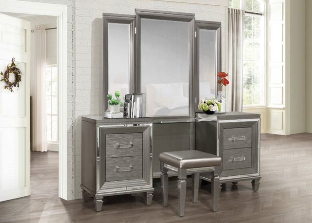Homelegance® Tamsin Gray/Silver Metallic Vanity Stool-3