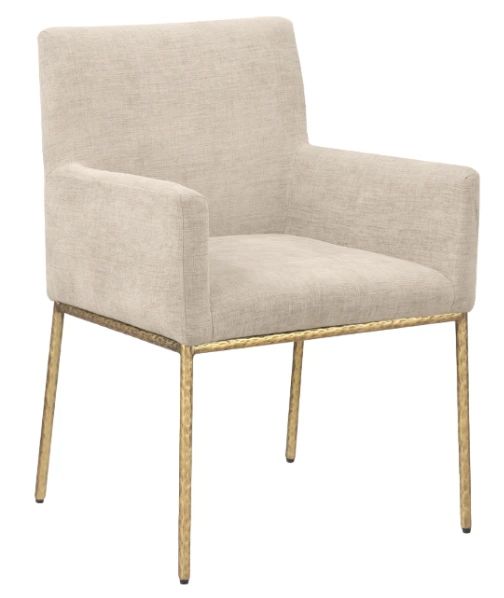 Meridian Furniture Reeves Beige/Brushed Brass Chenille Upholstered Dining Arm Chair-0