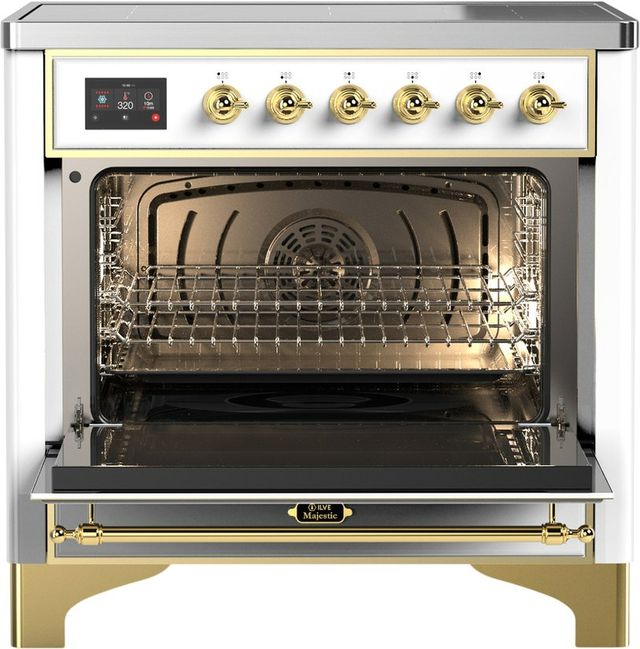 Ilve® Majestic III 36" White Pro Style Induction Range with Triple Glass Door and Brass Trim-1