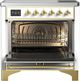 Ilve® Majestic III 36" White Pro Style Induction Range with Triple Glass Door and Brass Trim-1