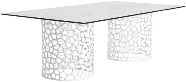 Universal Explore Home™ Oasis Coastal Living Home Glass Top Rectangular Dining Table with White Base-0