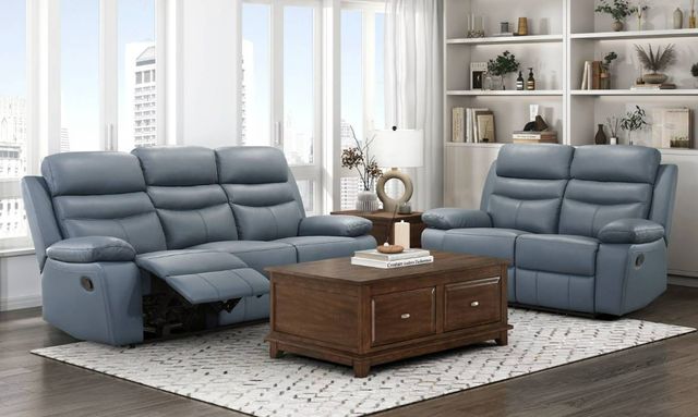 Homelegance® Hancock Blue Leather Double Manual Reclining Sofa-1