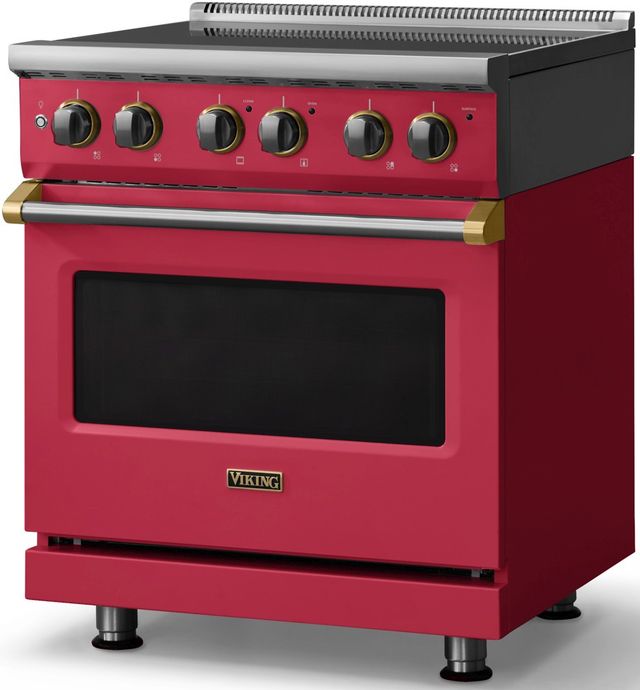 Viking® 5 Series 30" Valentine Pro Style Electric Range with Brushed Brass Trim-3