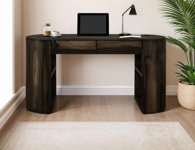 International Furniture Direct Balam Stained Dark Desk-1