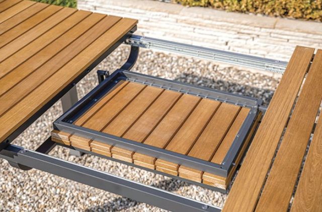 Furniture of America® Mackay Natural Teak Wood Outdoor Patio Dining Table with Gunmetal Base-2