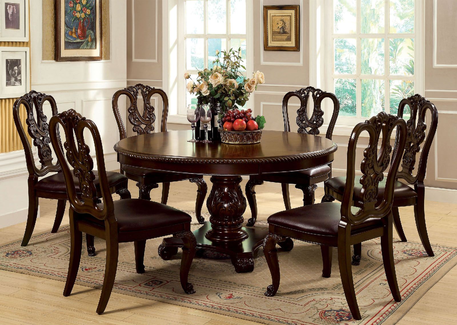 Furniture of America® Bellagio 7-Piece Brown Cherry Round Dining Table Set