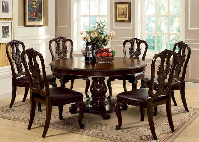 Furniture of America® Bellagio 7-Piece Brown Cherry Round Dining Table Set-0