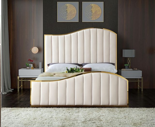 Meridian Furniture Jolie Cream King Upholstered Panel Bed-3