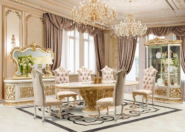 Homey Design 7-Piece Beige/Gold Dining Room Set | Dynasty Furniture ...