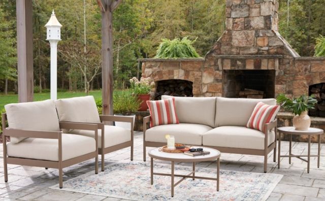 Signature Design by Ashley® Bluff Trail 5-Piece Beige/Brown Aluminum/Fabric Outdoor Conversation Set-4