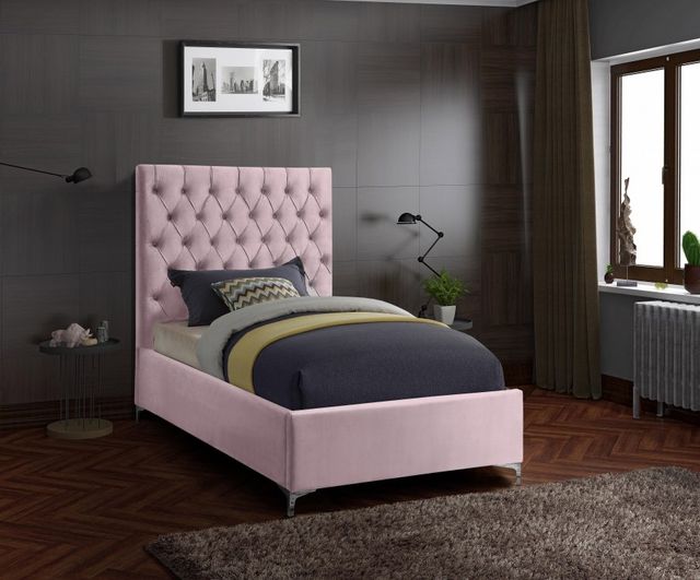 Meridian Furniture Cruz Pink Velvet Twin Bed-3