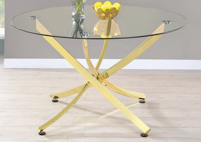 Coaster® Beckham Chanel Glass Top Dining Table with Brass Base-3