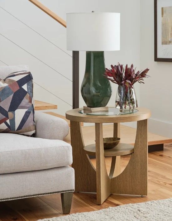 Hammary® Benefactor Glass Top Round End Table with Honeysuckle Base-1