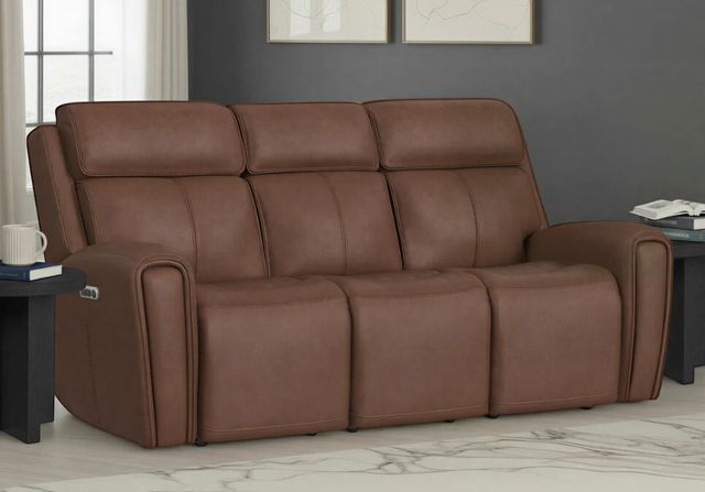 Flexsteel® Warren Classic Brown Leather Power Reclining Sofa with Console, Power Headrest and Lumbarand Lumbar-1