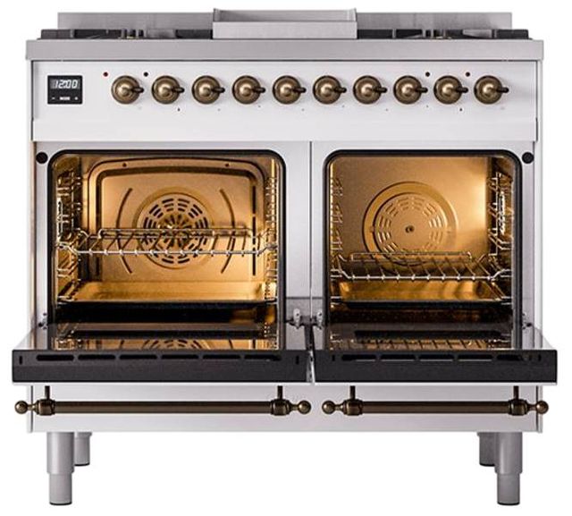 Ilve® Nostalgie II Noblesse 40'' White Pro Style Dual Fuel Range with Burnished Trim-2